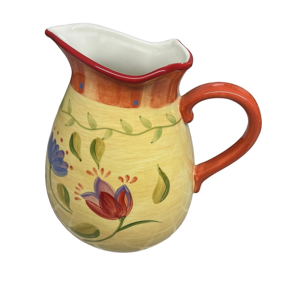 New Pfaltzgraff Napoli 10" Pitcher Orange Yellow  Floral Spring Easter Beautiful